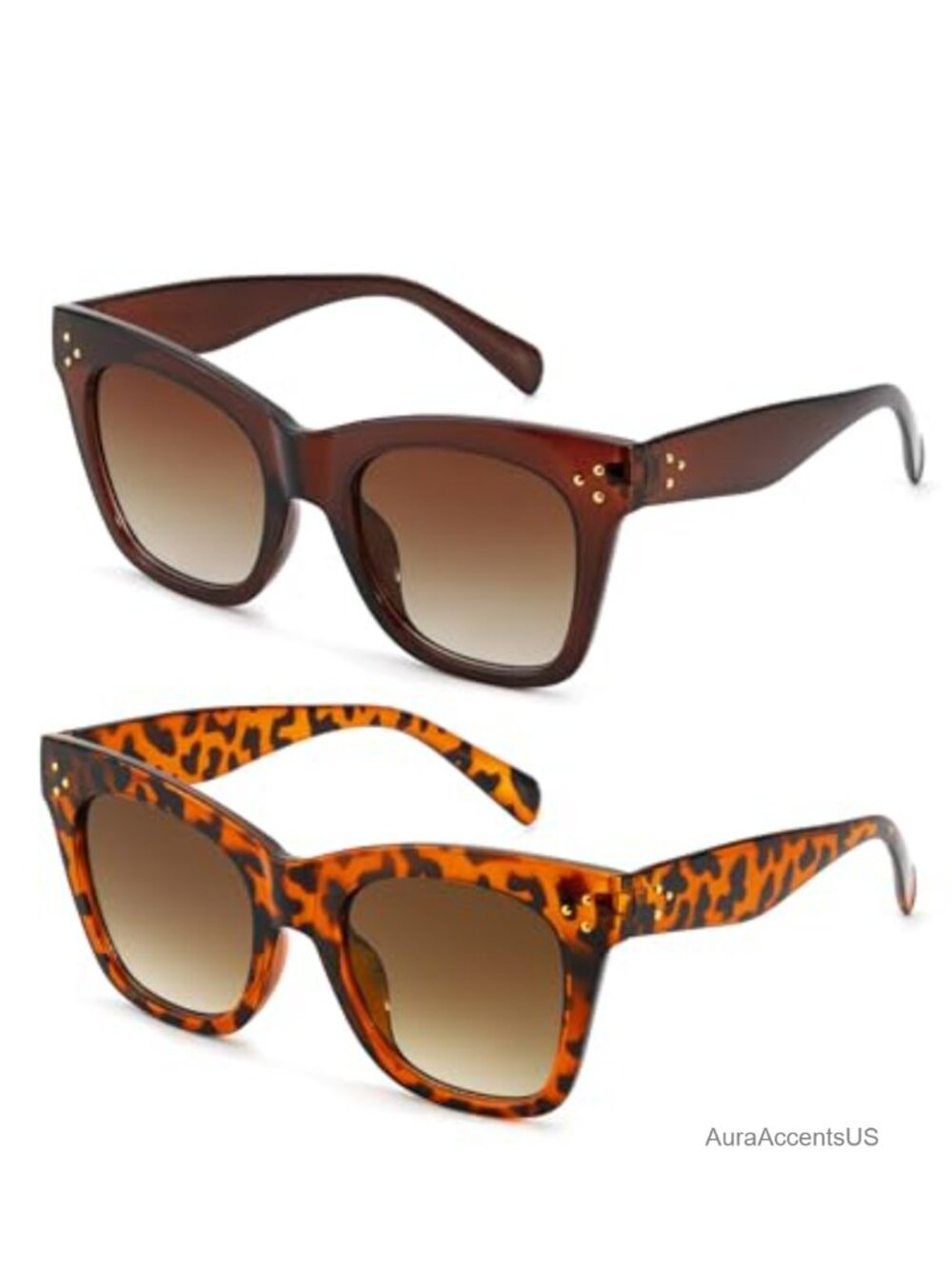 Oversized Cat Eye Sunglasses Set Rivet Thick Frame UV400 Gradient Lens